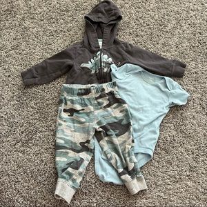 12 Month Baby Boy Camo Dinosaur Three Piece Outfit
